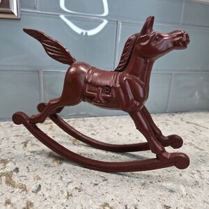 Vintage Cast Iron Rocking Horse Figurine Red Decorative Accent Reproduction